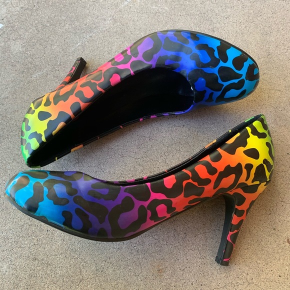 rainbow leopard print heels